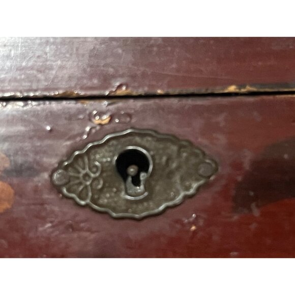 OLD ANTIQUE CHINESE HAND PAINTED WOOD BOX HAND MADE HINGES & TACKS 1800's - Picture 6 of 11